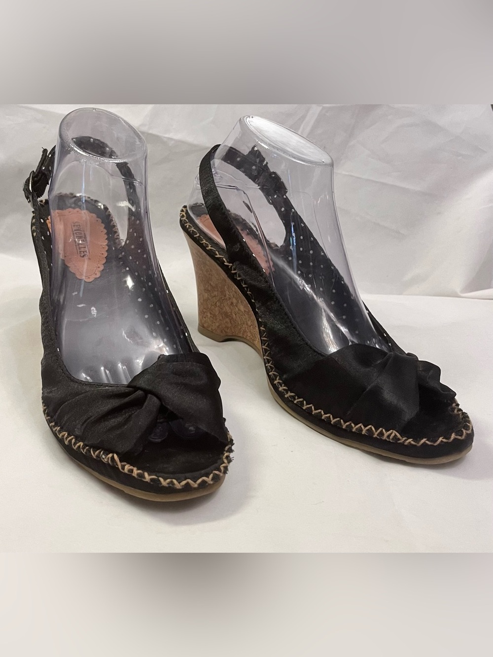Seychelles Singapore Black Wedge Slingback Heels with Cork Platform 9.5